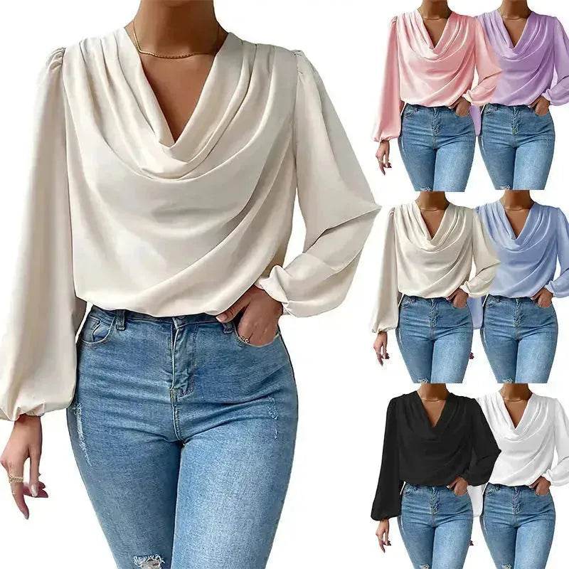 Casual Evening Top for Women Long-sleeved Shirt Loose V-neck chiffon blouse Top women - EX-STOCK Canada
