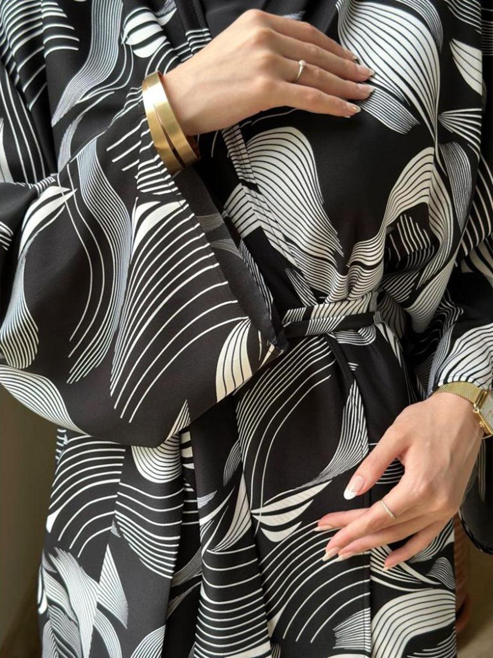 Shawl Arabic Muslim Drop-shoulder Sleeve Printed Robe - EX-STOCK Canada