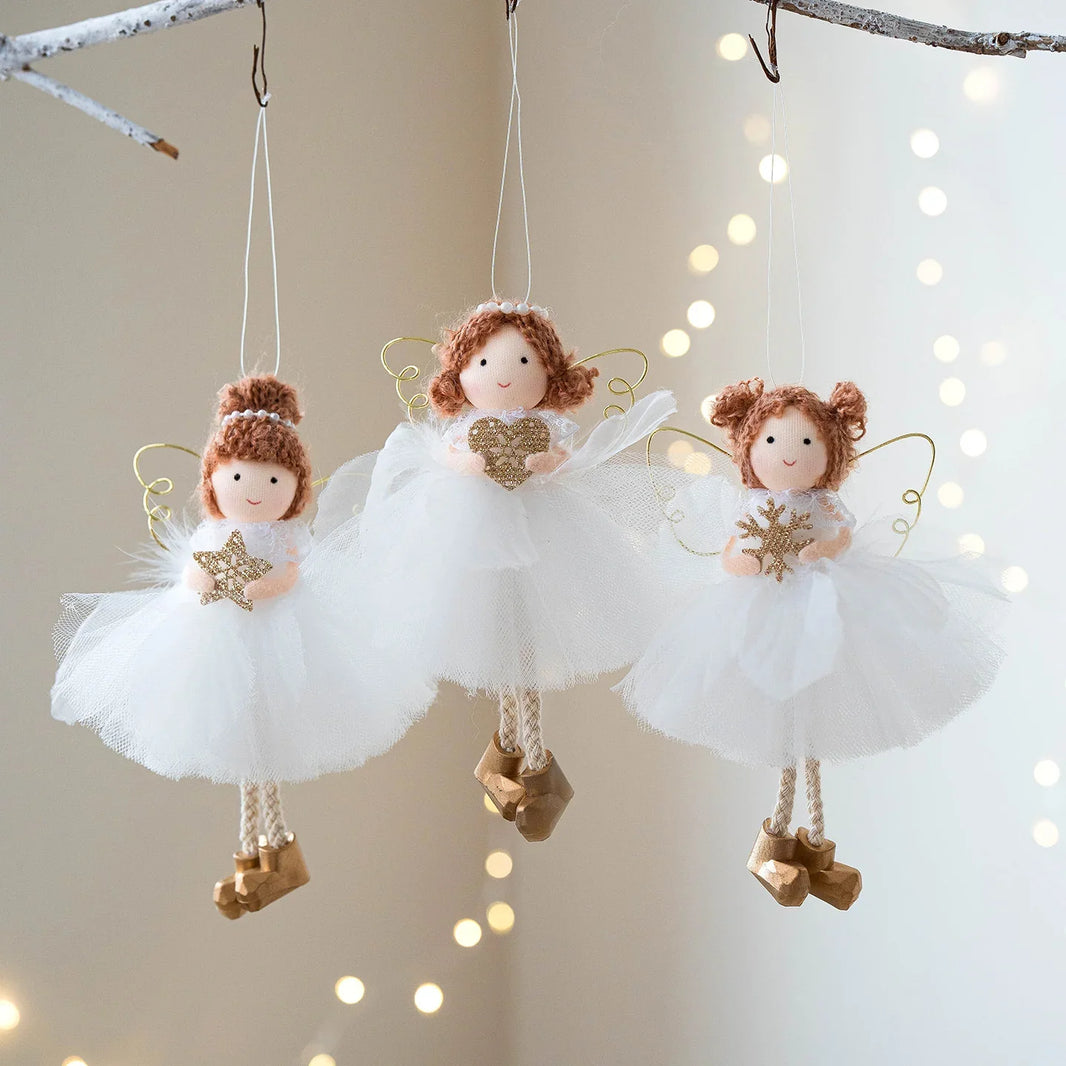 Christmas White Tulle Skirt Golden Wings Angel Girl Pendant EX-STOCK Canada