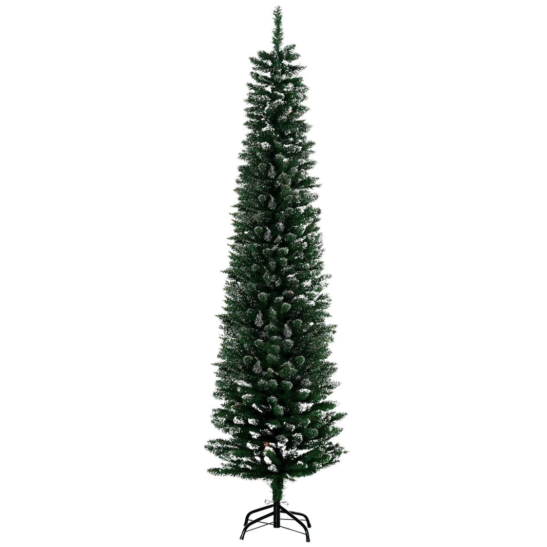6FT Artificial Snow Dipped Christmas Tree Xmas Pencil Tree Holiday Home Indoor Decoration With Foldable Black Stand, Green EX-STOCK Canada