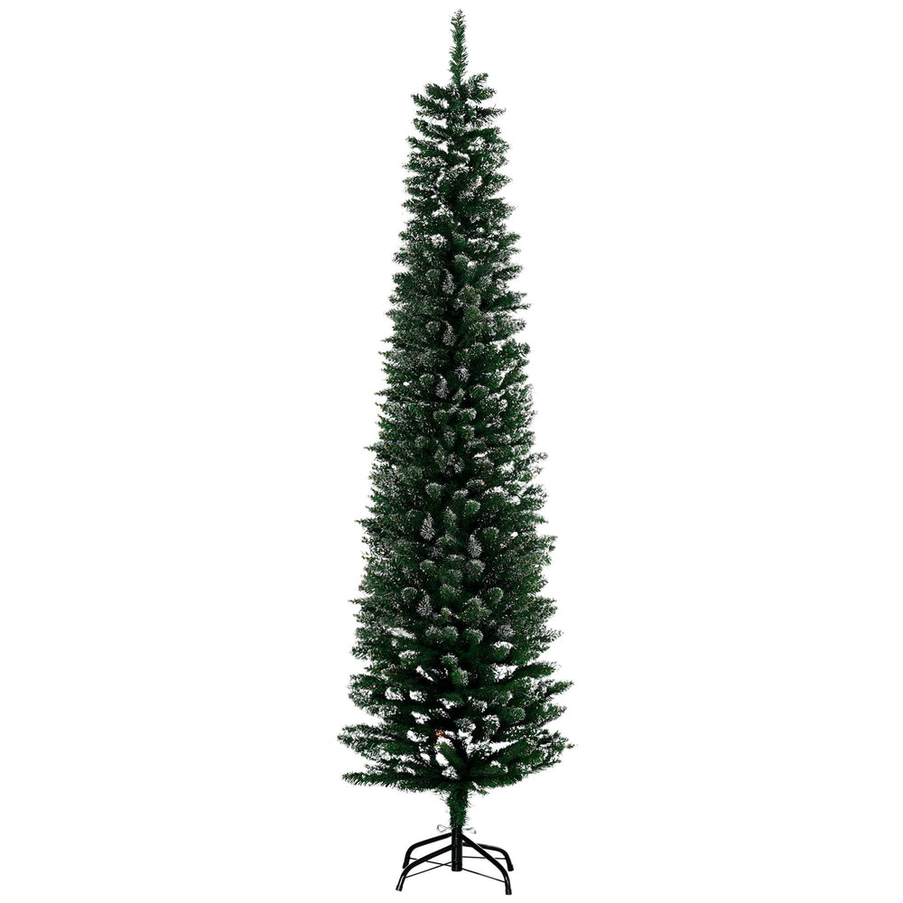 6FT Artificial Snow Dipped Christmas Tree Xmas Pencil Tree Holiday Home Indoor Decoration With Foldable Black Stand, Green EX-STOCK Canada