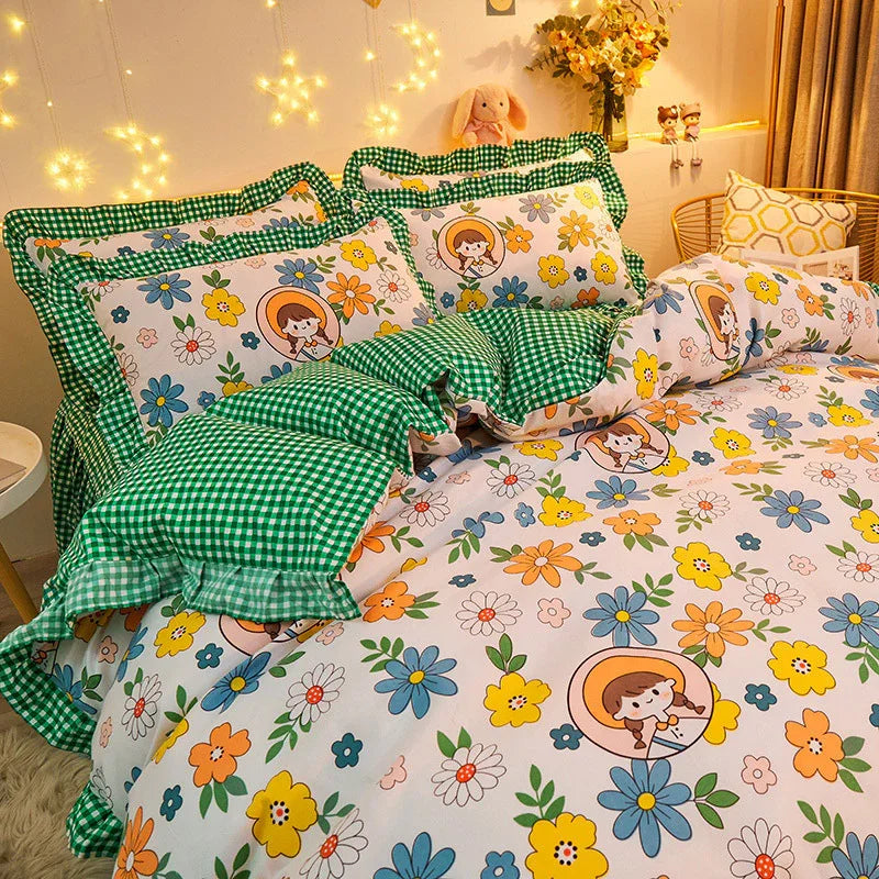 Cotton Floral Duvet Cover Bed Sheet Bed Skirt Three Or Four Piece Suit EX-STOCK Canada