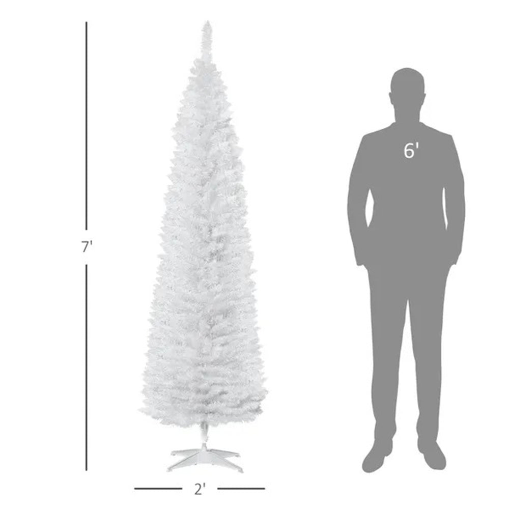 7' Pencil Christmas Tree, Slim Artificial Xmas Tree With Realistic Branches, Sturdy Metal Stand, White EX-STOCK Canada