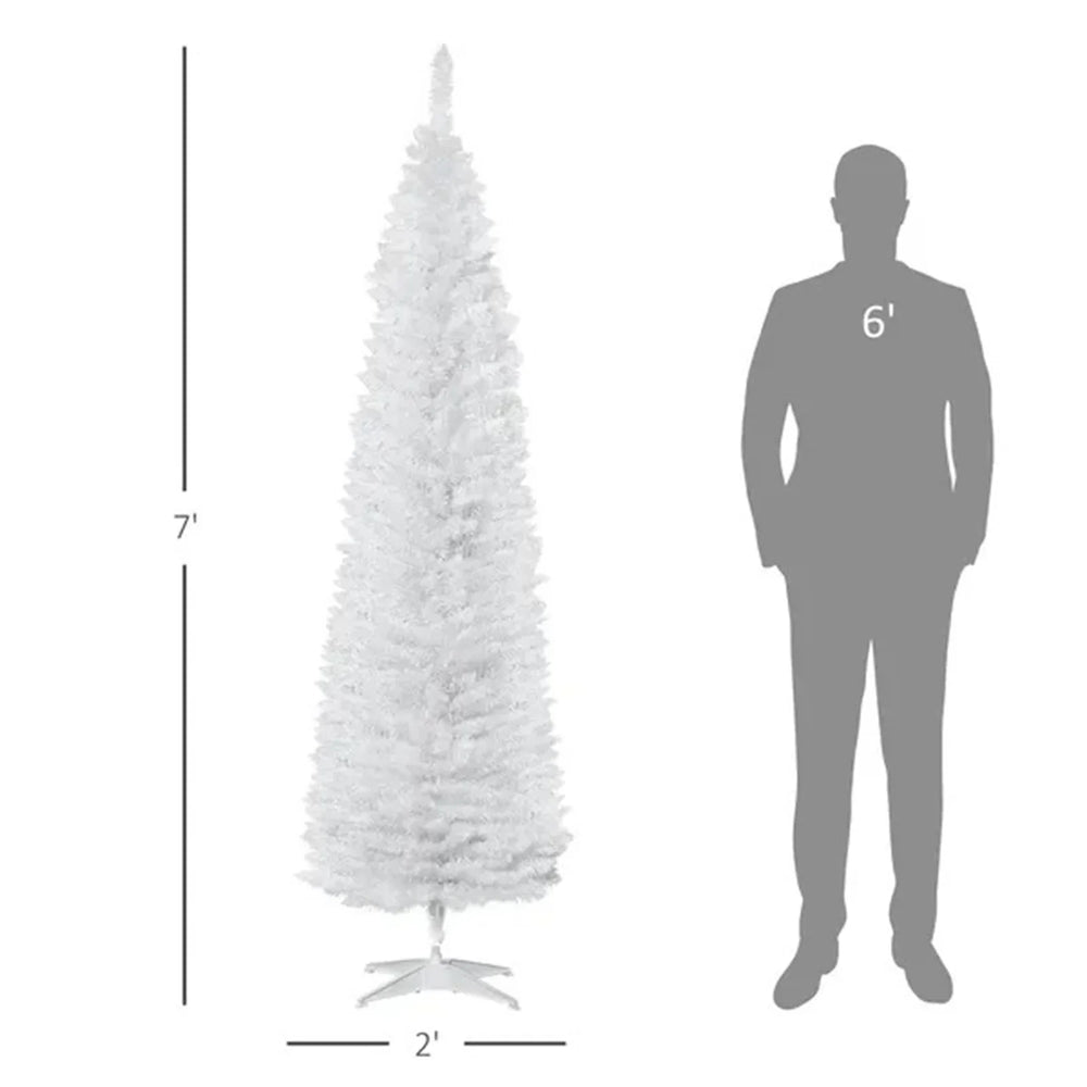 7' Pencil Christmas Tree, Slim Artificial Xmas Tree With Realistic Branches, Sturdy Metal Stand, White EX-STOCK Canada