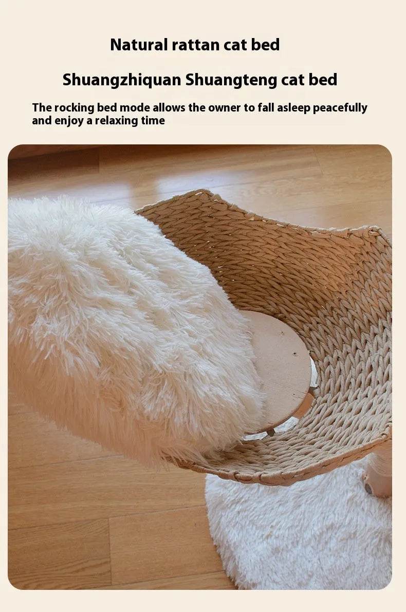 Natural Fruit Tree Cat Climbing Frame Solid Wood Rattan Cat Nest Cat Tree - EX-STOCK Canada