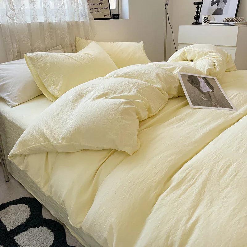Ensemble de lit quatre pièces Couleur unie Coton lavé au ponçage Housse de couetteEX-STOCK Canada