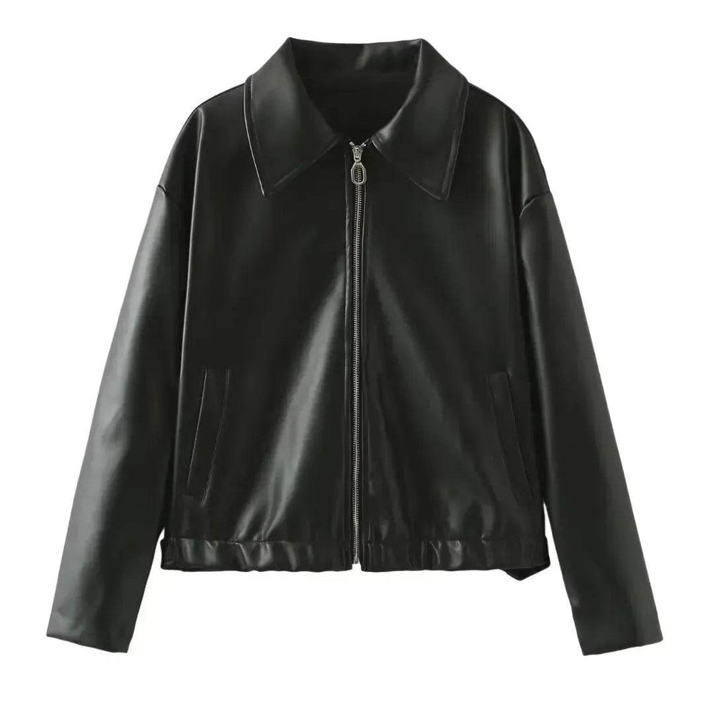 Fashioned Oversized zipper Lapel Leather coat jacket for women - EX-STOCK Canada