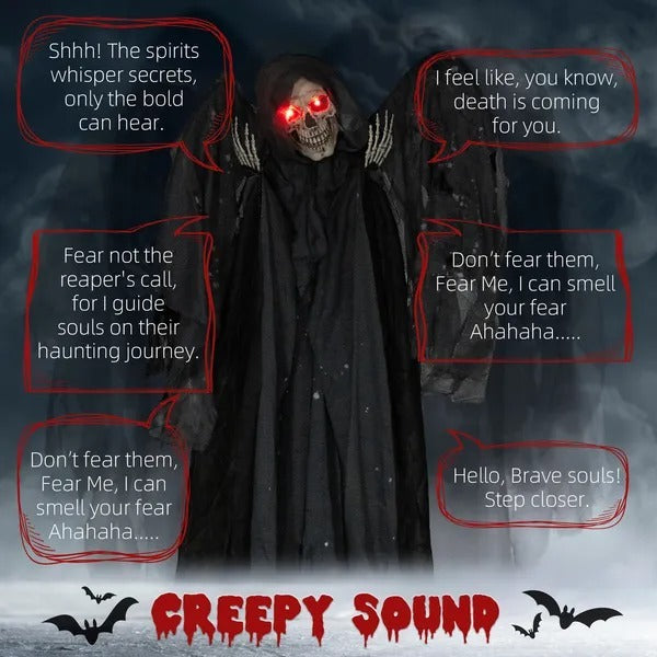 6.4 Life Size Winged Grim Reaper Outdoor Halloween Decoration Animatronic, Animated Prop WLight Up Eyes EX-STOCK Canada