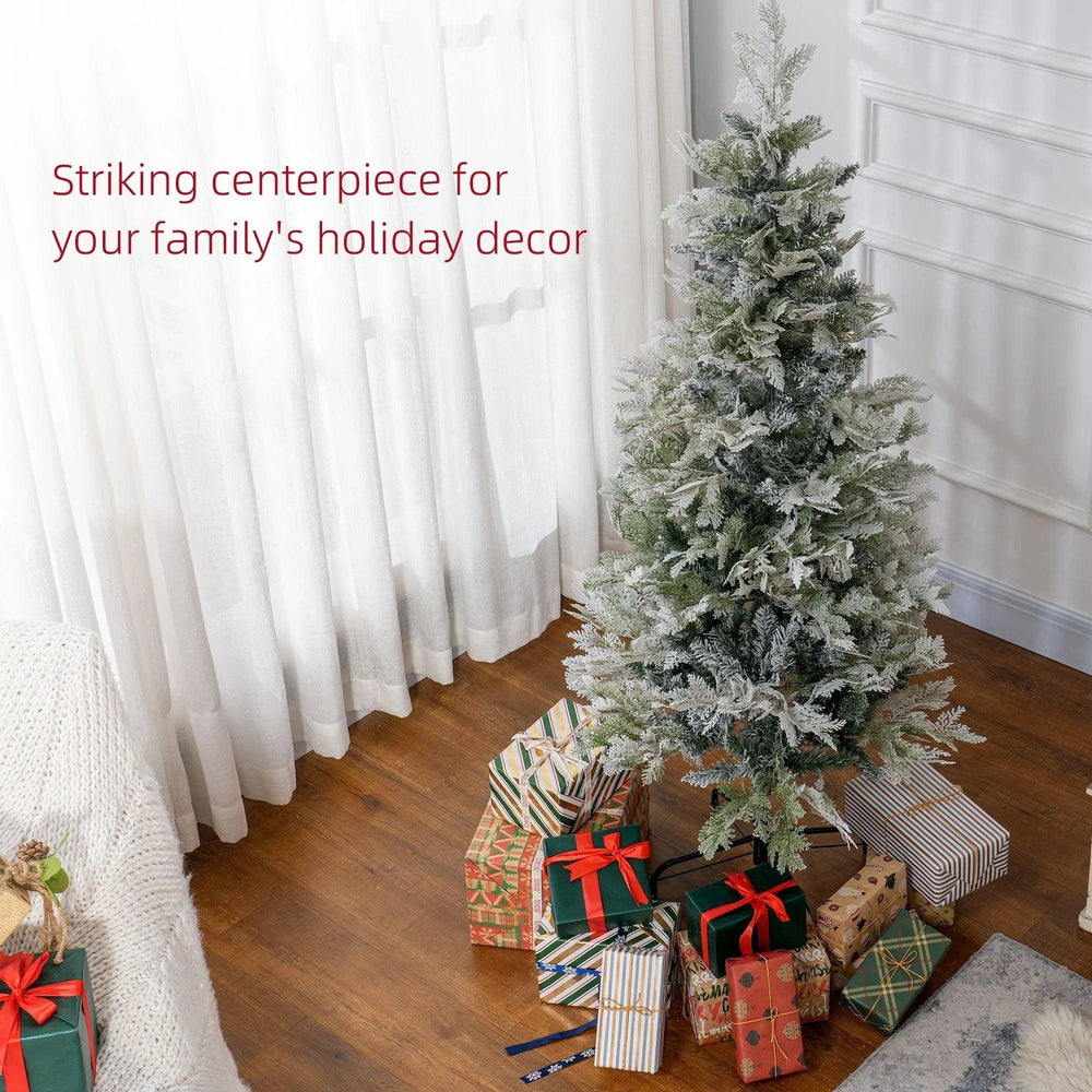 5 Feet Pencil Snow Flocked Artificial Christmas Tree With 517 Realistic Cypress Branches, Auto Open, Green EX-STOCK Canada