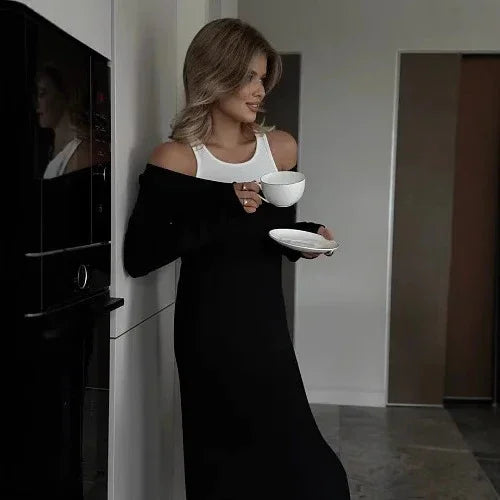 New Long Sleeve Stitching Fake Two-piece Vest Temperament Dress EX-STOCK Canada