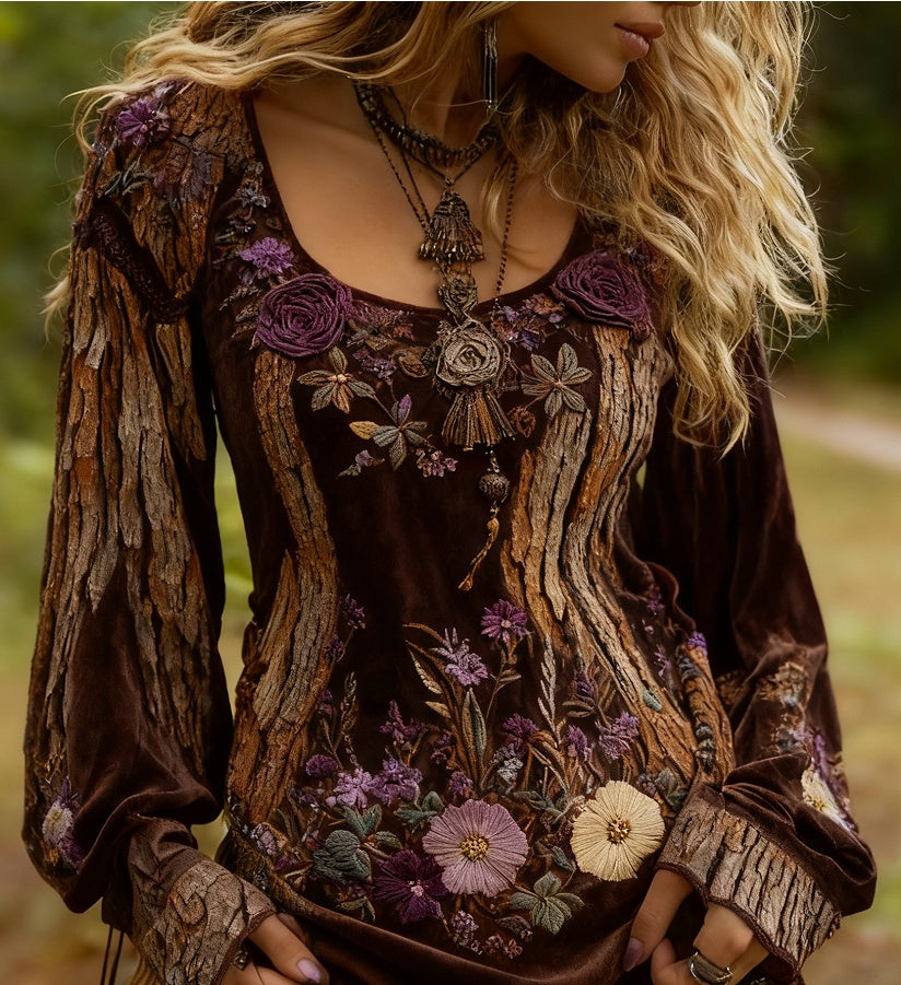 Grass And Flower Embroidered Linen Shirt EX-STOCK Canada