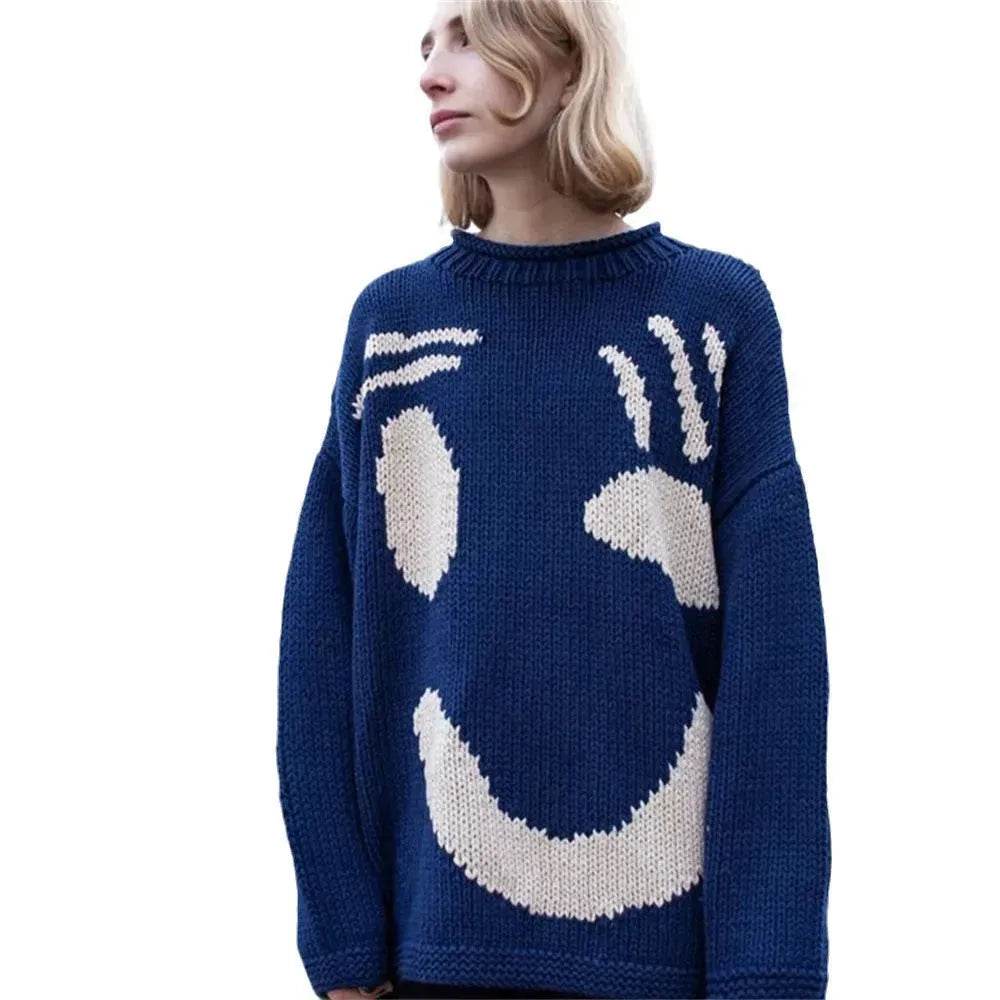 Ugly Christmas Knitted Sweater Women's Long-sleeved Round Neck Yarn-dyed Printed Top Women's - EX-STOCK Canada