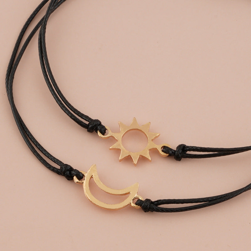 Simple Alloy Sun And Moon Wax Wire Weaving Adjustable Card Lovers Bracelet - EX-STOCK Canada