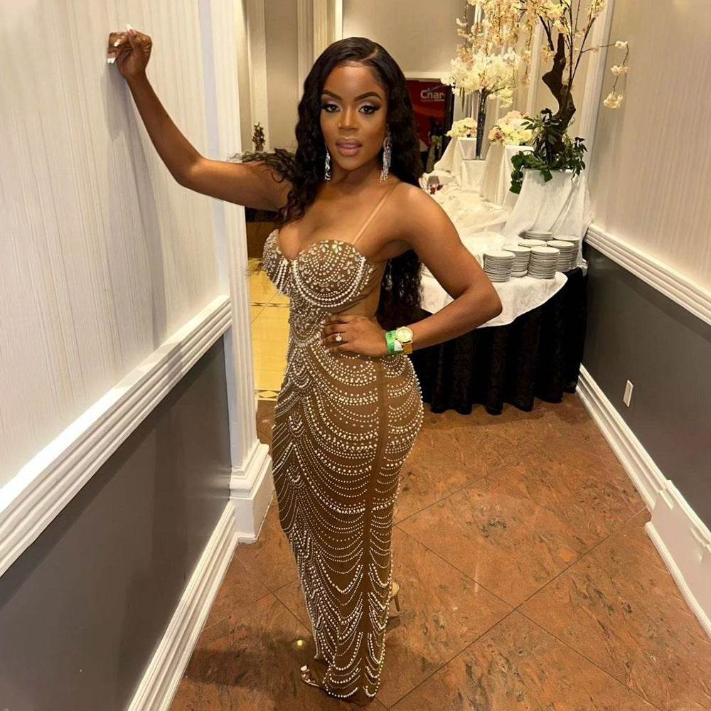 Sleeveless Beaded Long Party dress - EX-STOCK Canada