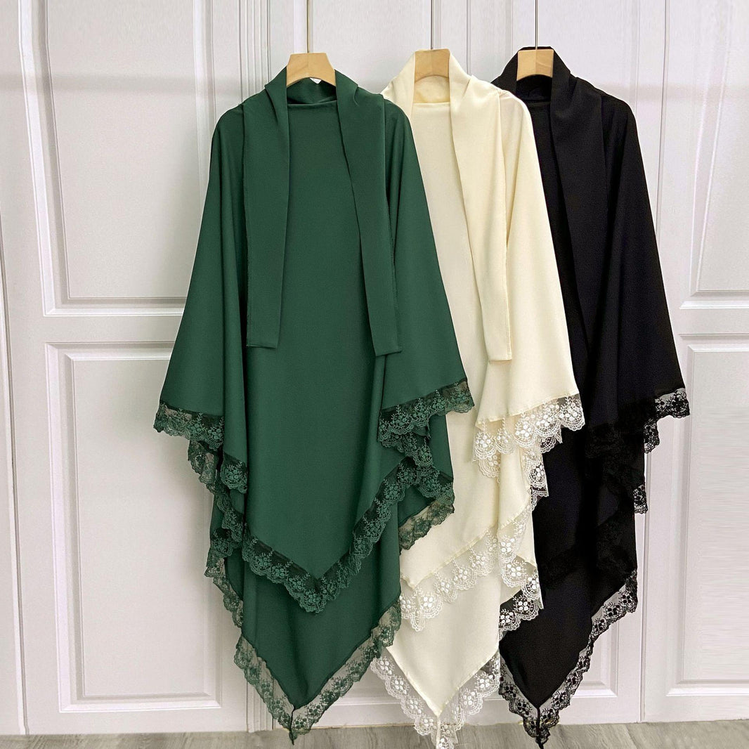 Robe arabe Baotou mode couleur unie avec foulard en dentelle - EX-STOCK Canada