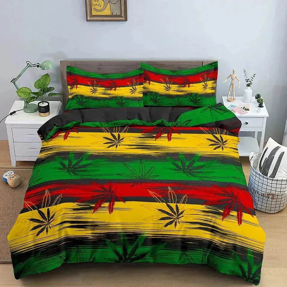 Colorful Psychedelic Weed Leaf Bedding Set - EX-STOCK Canada