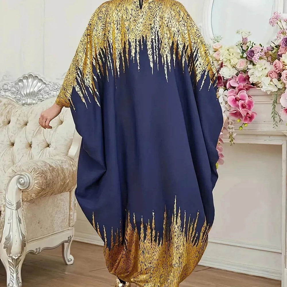 Fashion Embellish Fancy Abaya Middle East Print Color Contrast Patchwork Bat Sleeve Width Loose Summer Long Sleeve Dress - EX-STOCK Canada
