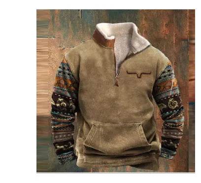 Long Sleeved Half Zippered Printed Casual Pocket Pullover Half Zipper Sweatshirt - EX-STOCK Canada