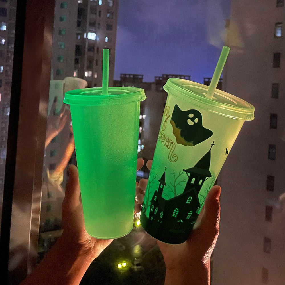 720ml Plastic Sippy Cup Halloween Luminous Straw Cup - EX-STOCK Canada