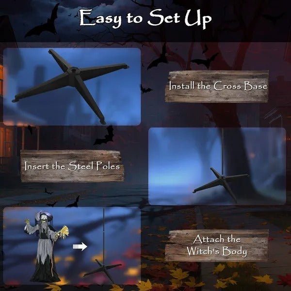 Animatronics Standing Witch, Voice-Activated Prop, Spinning Head & Flashing Eyes, Easy Setup Indoor, Black EX-STOCK Canada