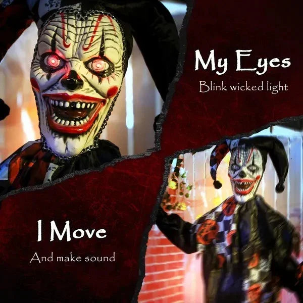 Life Size Halloween Animated Clown With Red Light Up Eyes, Sound Activated Scary Halloween Decorations, Battery Operated EX-STOCK Canada