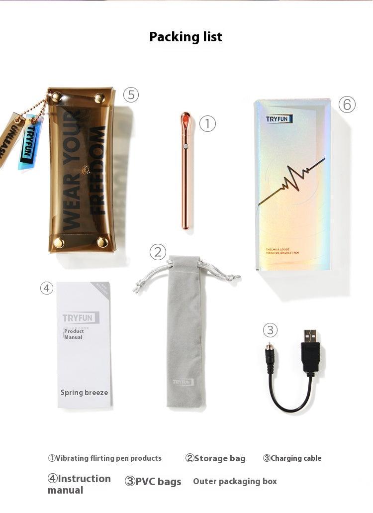 Packing list with various items including a pen, packaging, and accessories on a white background.