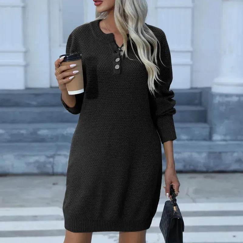 Autumn Winter Knitted Pullover Mini Sweater Dress - EX-STOCK Canada
