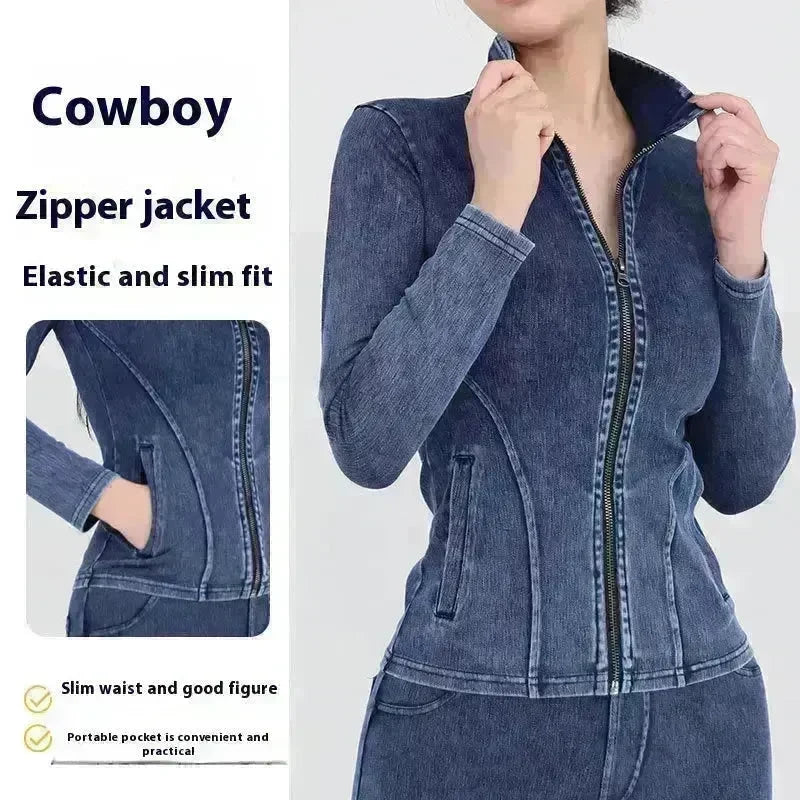 Fashion Slim fit Zipper High neck Denim Jacket for women - EX-STOCK CANADA