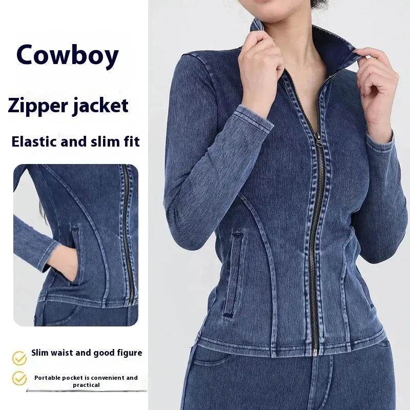 Fashion Slim fit Zipper High neck Denim Jacket for women - EX-STOCK Canada