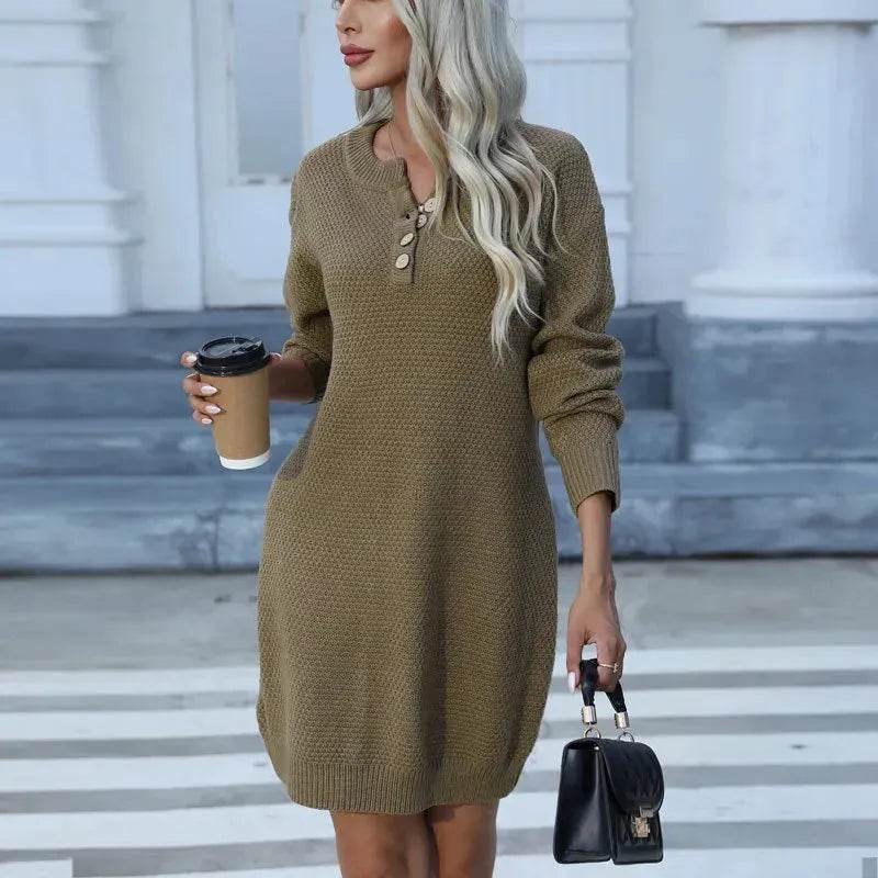 Autumn Winter Knitted Pullover Mini Sweater Dress - EX-STOCK Canada
