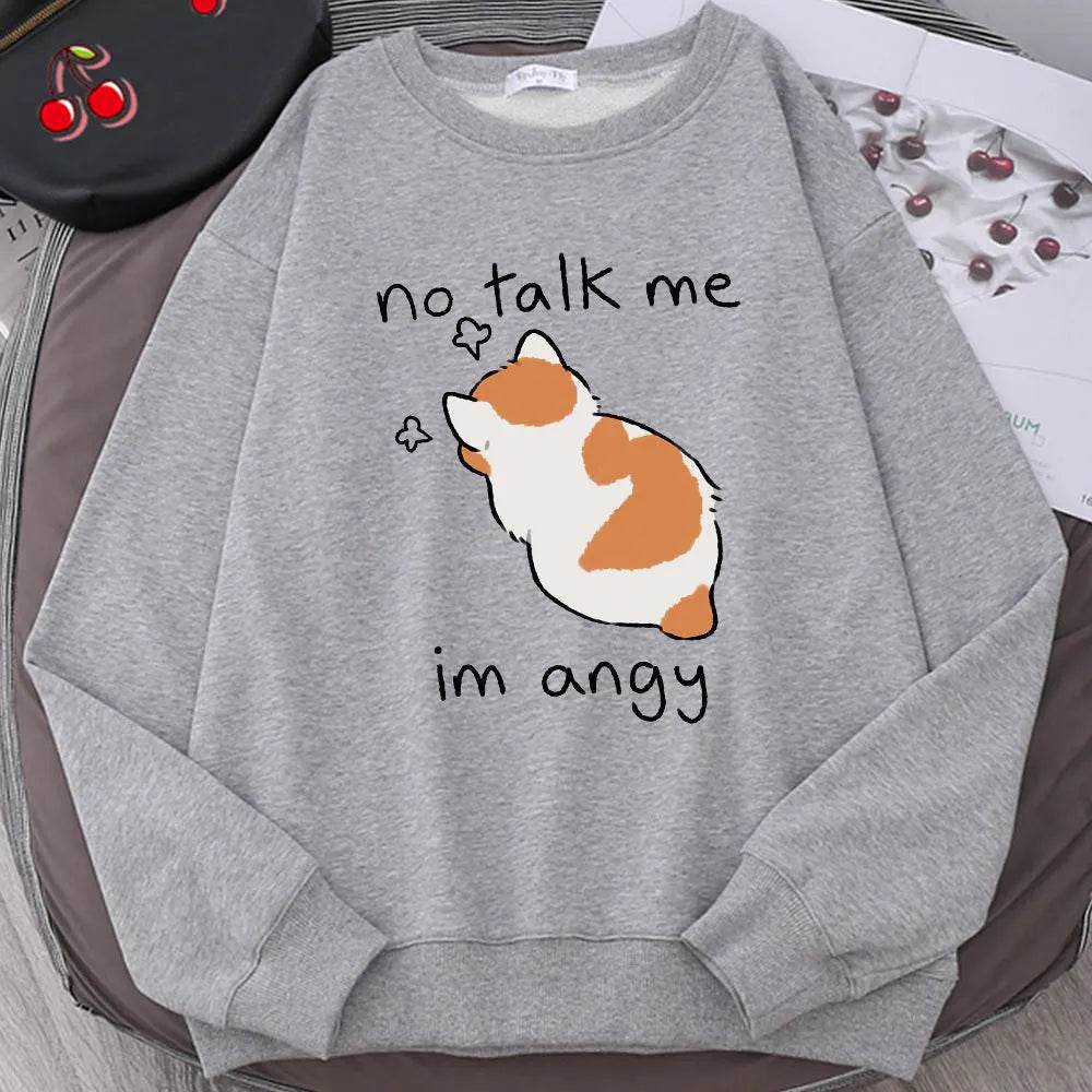 Women Chic Casual No Flattering Cat Print Crew Neck Sweatshirt - EX-STOCK Canada