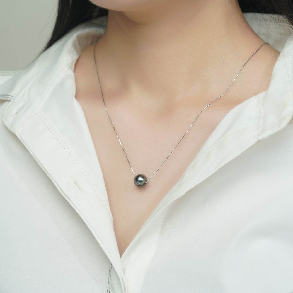 Natural Perfect Circle Strong Light Tahitian Black Pearl Pendant S925 Silver Necklace EX-STOCK Canada