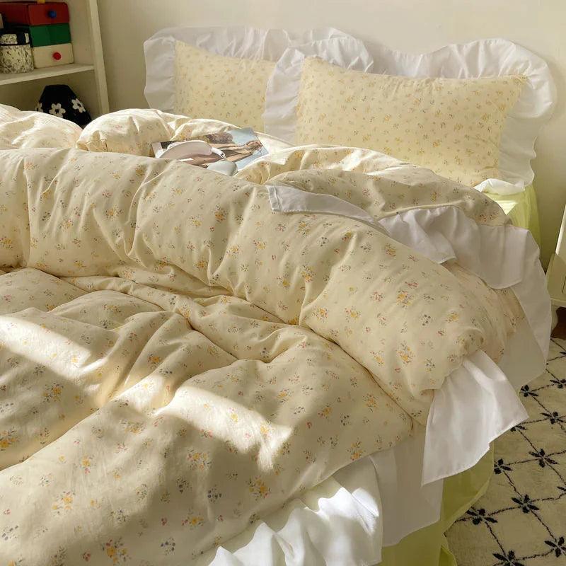 Housse de couette et draps en coton lavé, ensemble de lit 4 piècesEX-STOCK Canada