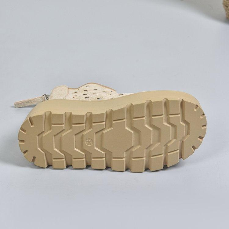 Women's Perforated Platform Ankle Boots, Back Zipper Breathable Wedge Booties, Casual Chunky Sole Cutout Boots