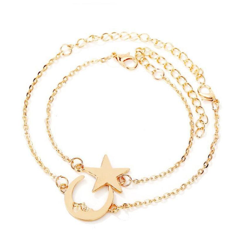 Alloy Couple Romantic Fine Chain Star Moon Bracelet - EX-STOCK Canada