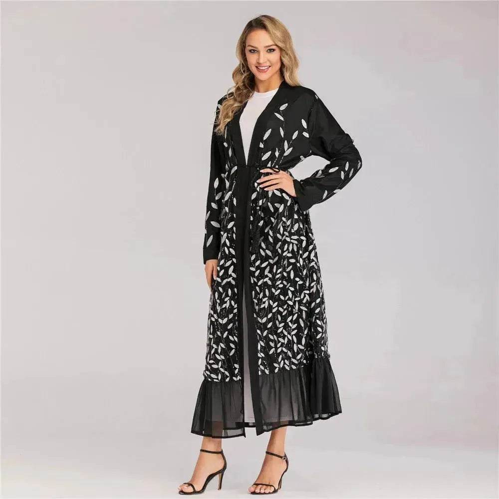 Champagne Sequined Abaya Dress for Dubai Turkey Women Dubai Abaya Kimono - EX-STOCK Canada
