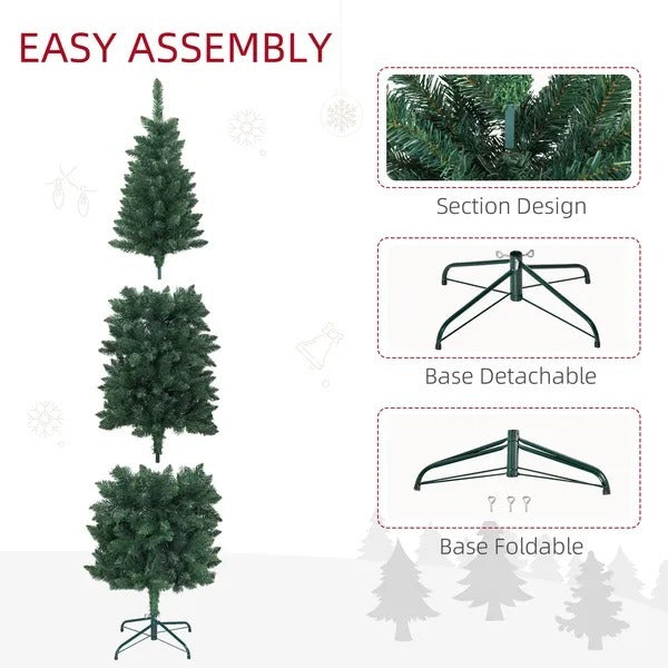7ft Tall Pencil Artificial Christmas Tree With 687 Branch Tips With Steel Base, Green EX-STOCK Canada