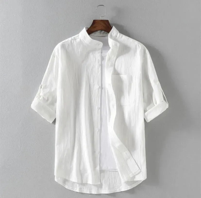 Men's Linen Stand Collar Loose Shirt - EX-STOCK CANADA