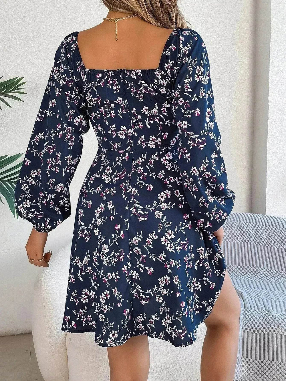 Casual Summer Floral Mini Dress Lantern Sleeve Skater Dress - EX-STOCK Canada