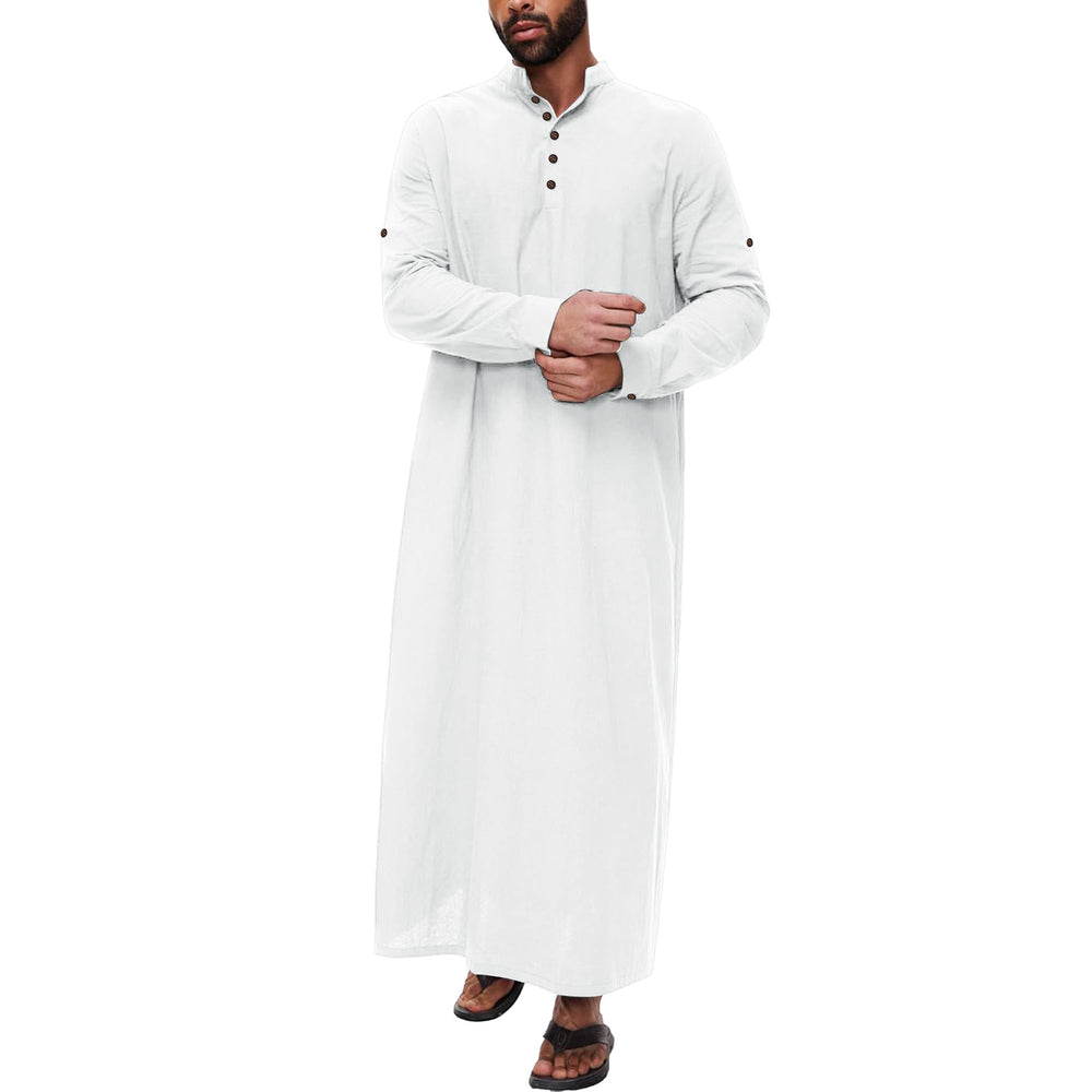 Robe longue pour hommes en coton et lin à col montant, thobe traditionnel musulman EX-STOCK Canada