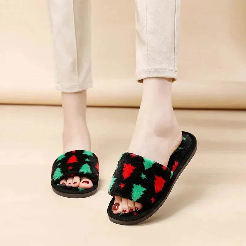 Christmas Tree Home Slippers Fashion Floor Bedroom Open-toe Plush Slippers For Women Fuzzy House Shoes - EX-STOCK Canada