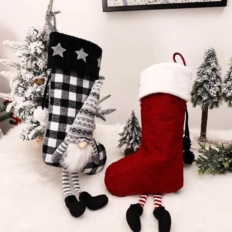 Red And Black Plaid Hanging Feet Stockings Christmas - EX-STOCK Canada