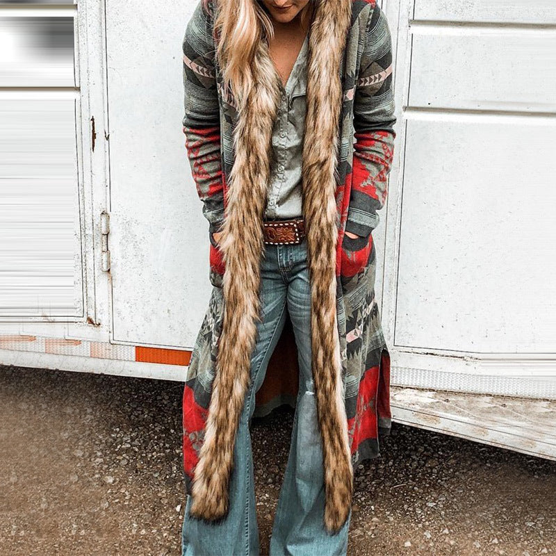 Winter Fur Collar Long Sleeve Printed Coat | EX-STOCK product gallery photo 2
