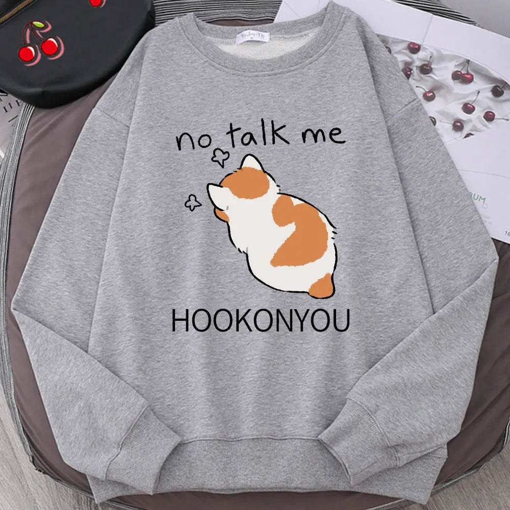 Women Chic Casual No Flattering Cat Print Crew Neck Sweatshirt - EX-STOCK Canada