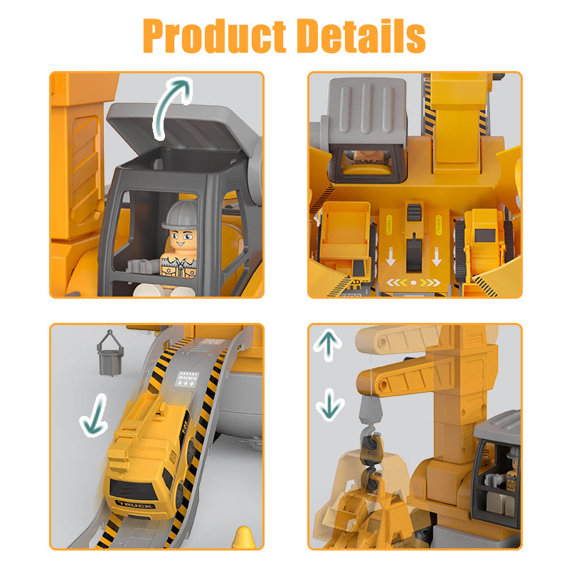 4-in-1 Construction Vehicle Toy Set, Build-and-Play Crane, Excavator and Track System EX-STOCK Canada
