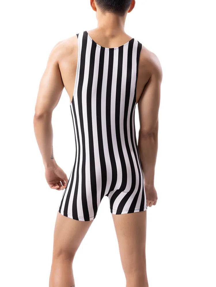 New Vertical Striped Pajamas Sports Swimming Brief Bodysuit for men - EX-STOCK Canada
