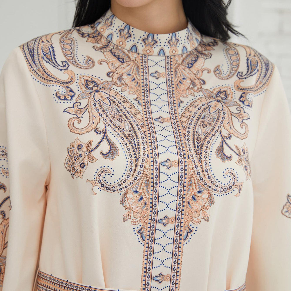 Stand Collar Printing Long Retro Muslim Dress - EX-STOCK Canada