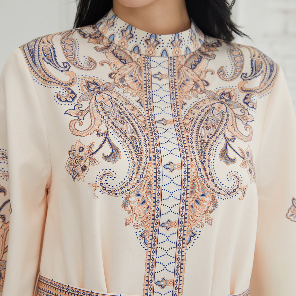 Stand Collar Printing Long Retro Muslim Dress - EX-STOCK Canada