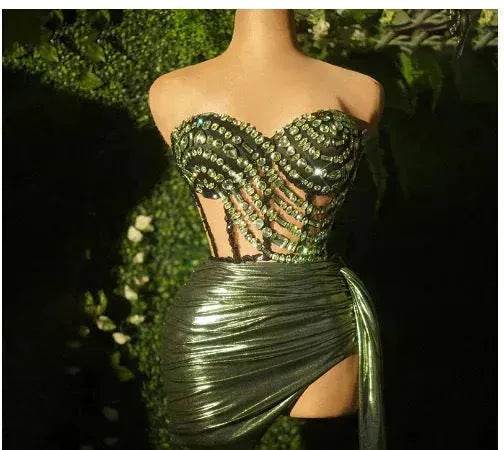 Strapless Tassle Corset dress Women's Tube Top Rhinestone Chain Skirt Outfit for Evening party Cocktail event - EX-STOCK Canada