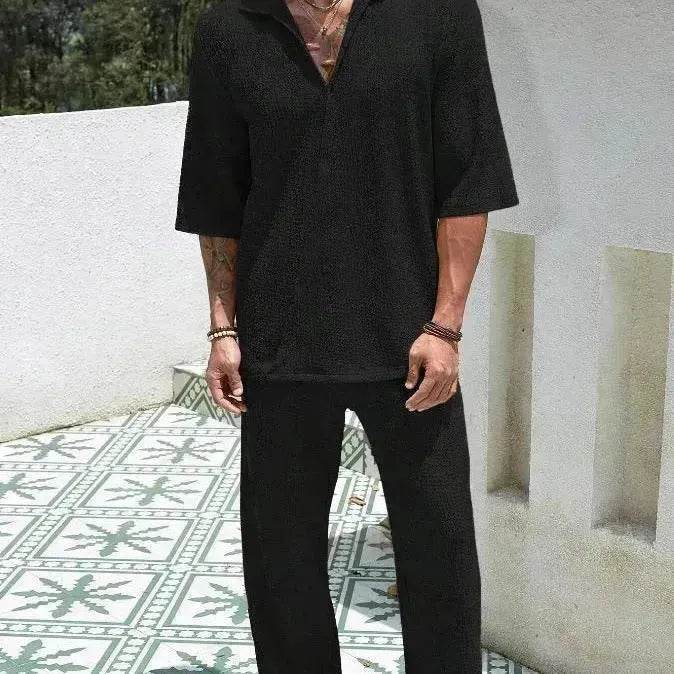 Men's Casual summer 2 piece Pant sets Short sleeved Top and Straight leg pant - EX-STOCK Canada